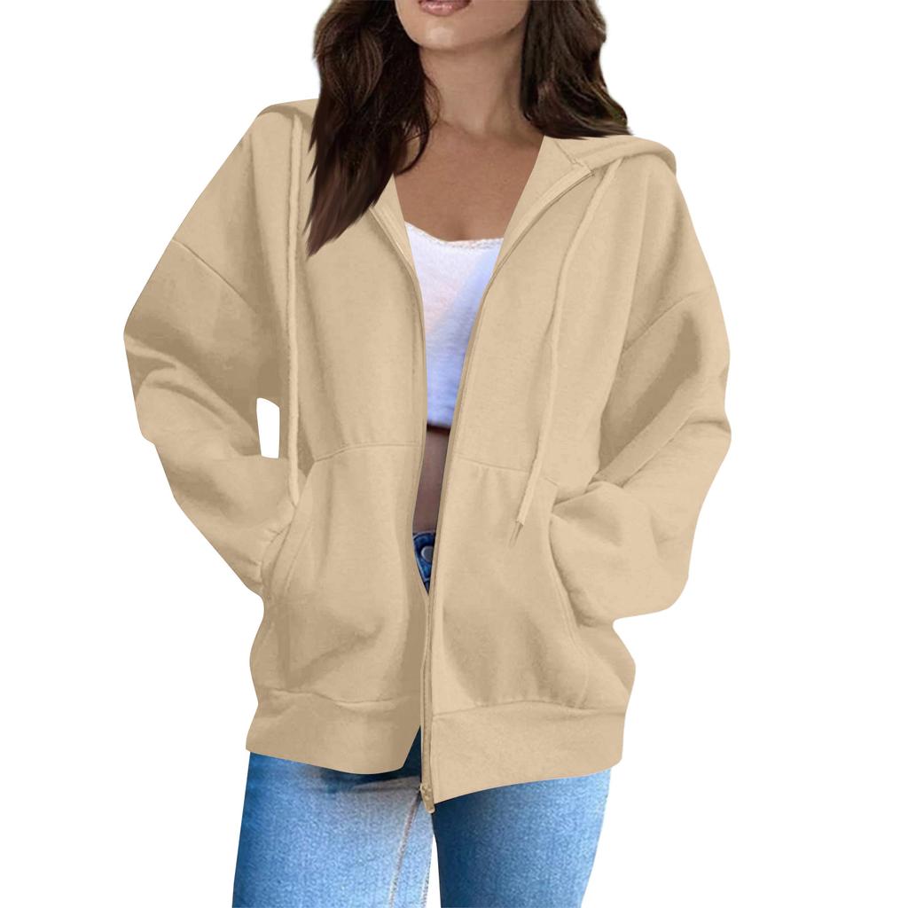 Women's Fashion Casual Long Sleeve Solid Color Hooded Sweatshirt Tops
