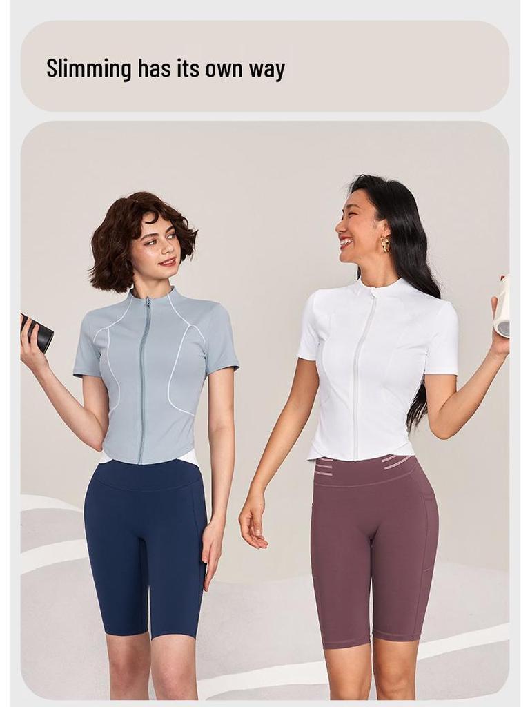 Women's Quick-Dry Short Sleeve Sports Top: Zipper Slim Fit Cycling, Yoga, Running Jacket for Summer Fitness
