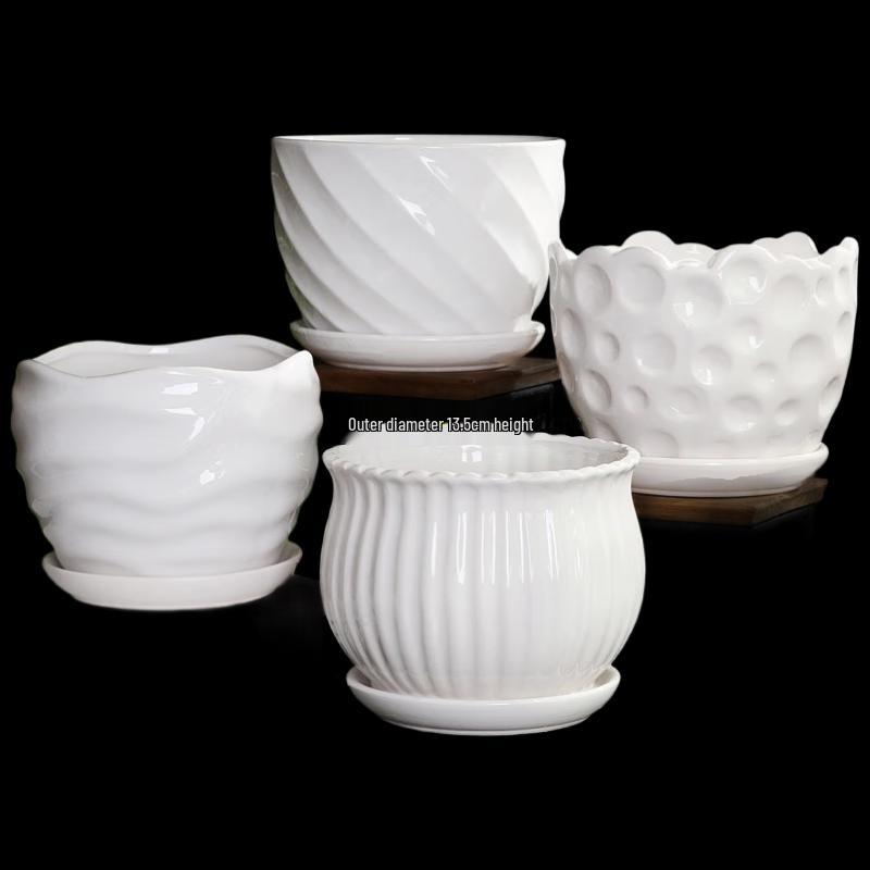 Lùsè Light Luxury White Ceramic Flower Pot Set