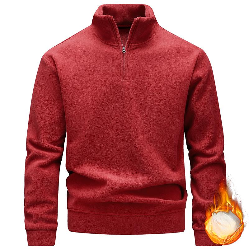 Herren Neuer einfarbiger verdickter Herren Stehkragen halber Reißverschluss Slim-Fit Strickpullover Herrenoberteil