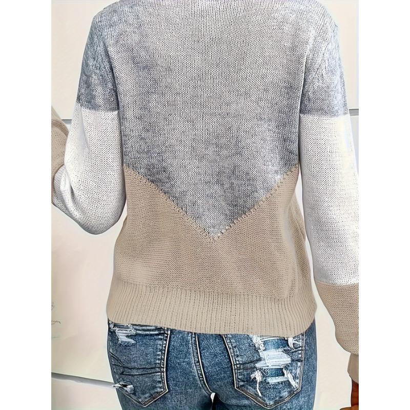 [Kuscheliger Pullover] Kuscheliger Farbblock Damen Casual V-Ausschnitt Pullover | Langarm-Pullover mit gerippten Bündchen, Herbst-/Winter-Oberteil für Freizeitkleidung