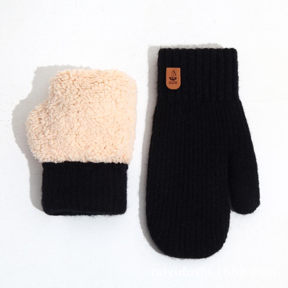 Women's Fleece-Lined Knitted Wool Christmas Gloves - Full-Finger, Double-Layer, Cold-Proof Mittens