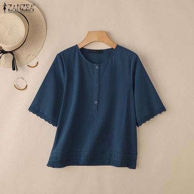 Women Casual Round Neck Summer Short Sleeve Cotton T-Shirts