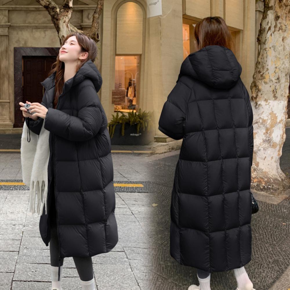 2025 winter Korean version of European and American style loose hooded long knee cotton clothes women's thickened bread clothes simple long coat