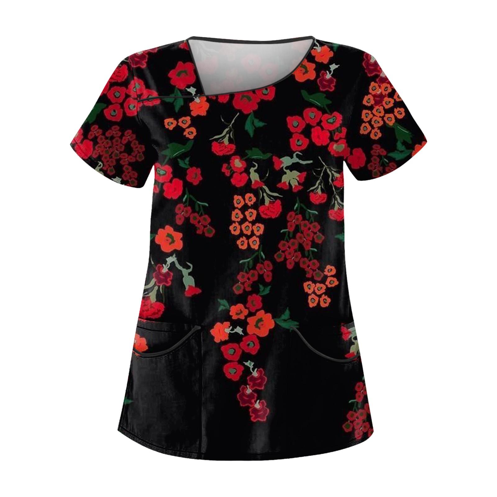 

Женская повседневная рабочая одежда с короткими рукавами и принтом, топ с двойным карманом M