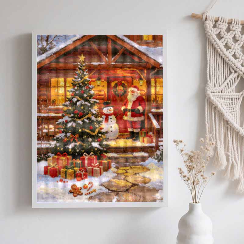 5D Diamond Painting Kit Christmas Cabin Santa Tree Full Drill Canvas Art DIY Rhinestone Craft for Bedroom Living Room Wall Decoration