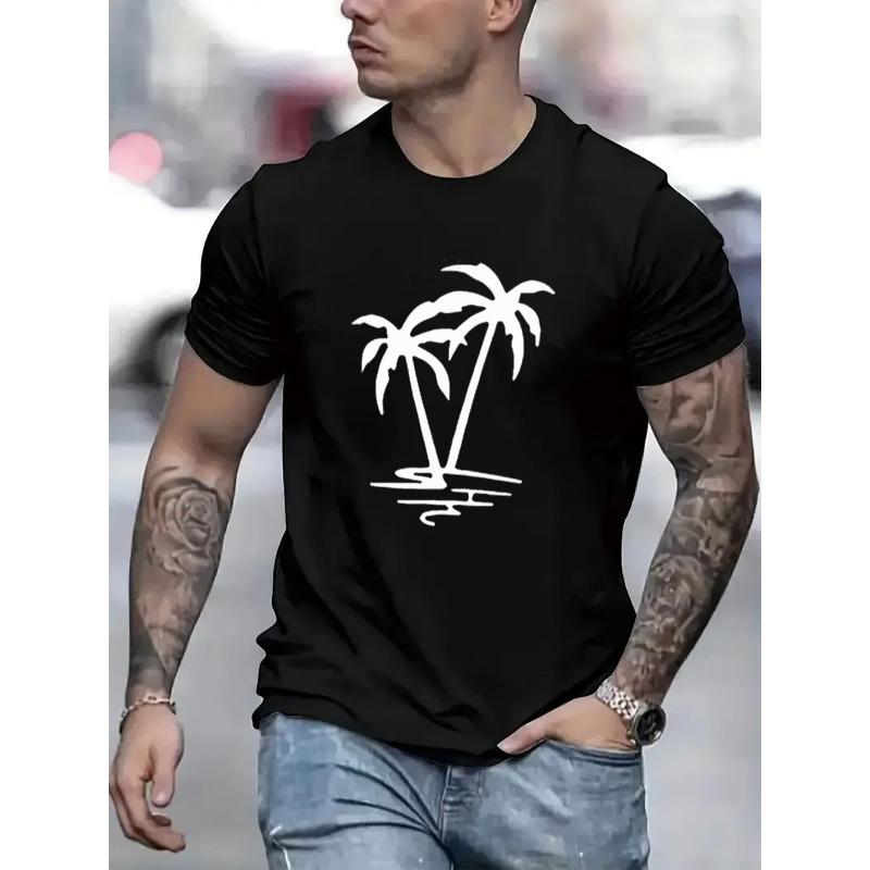 European sizes Palm Tree Mens TShirt Comfortable Crew Neck Casual ShortSleeves Soft Breathable Top Menswear Tshirt Summer