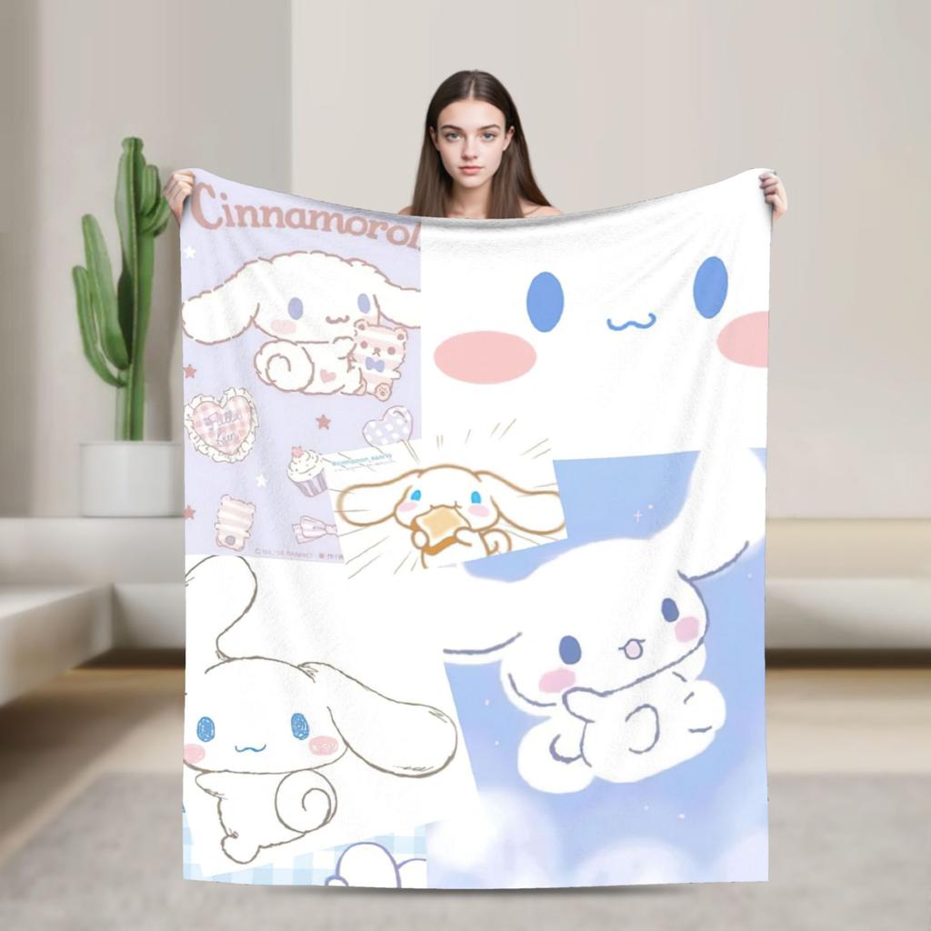 Cinnamoroll Decken Cartoon Flanell Großartige Atmungsaktive Überwurfdecken für Bett Sofa Dekoration