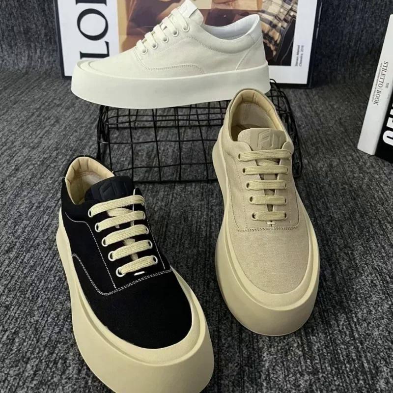 Breathable Casual Shoes Men'S Lazy Loafers Shoes Canvas Thick Bottom Rubber Shoes For Man 2025 New Thick Soled Versatile Sneaker