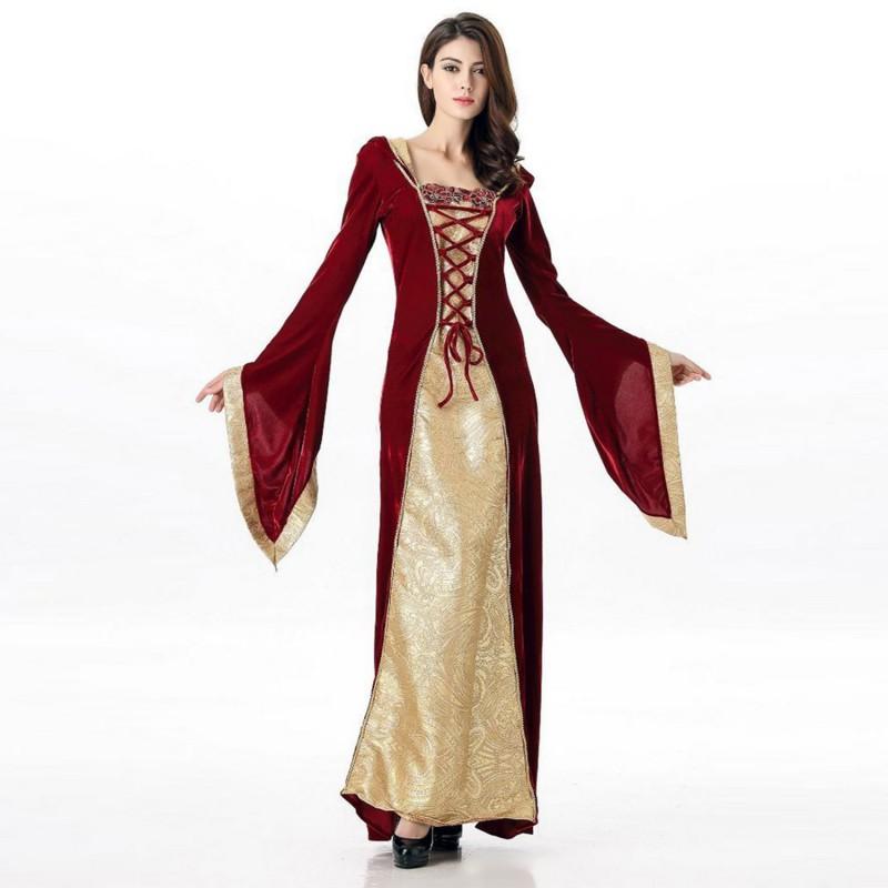 Halloween Medieval Queen Costume Vintage Court Cosplay Dress Party Stage Performance Adult Unisex Black Red Green Purple
