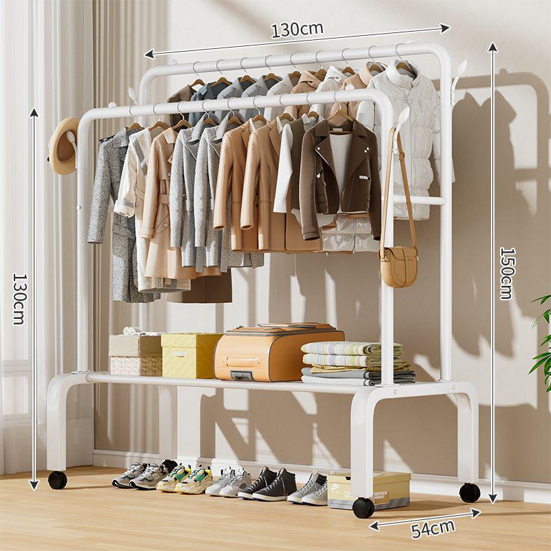 Indoor Double-Rod Floor-Standing Clothes Rack for Balcony or Bedroom