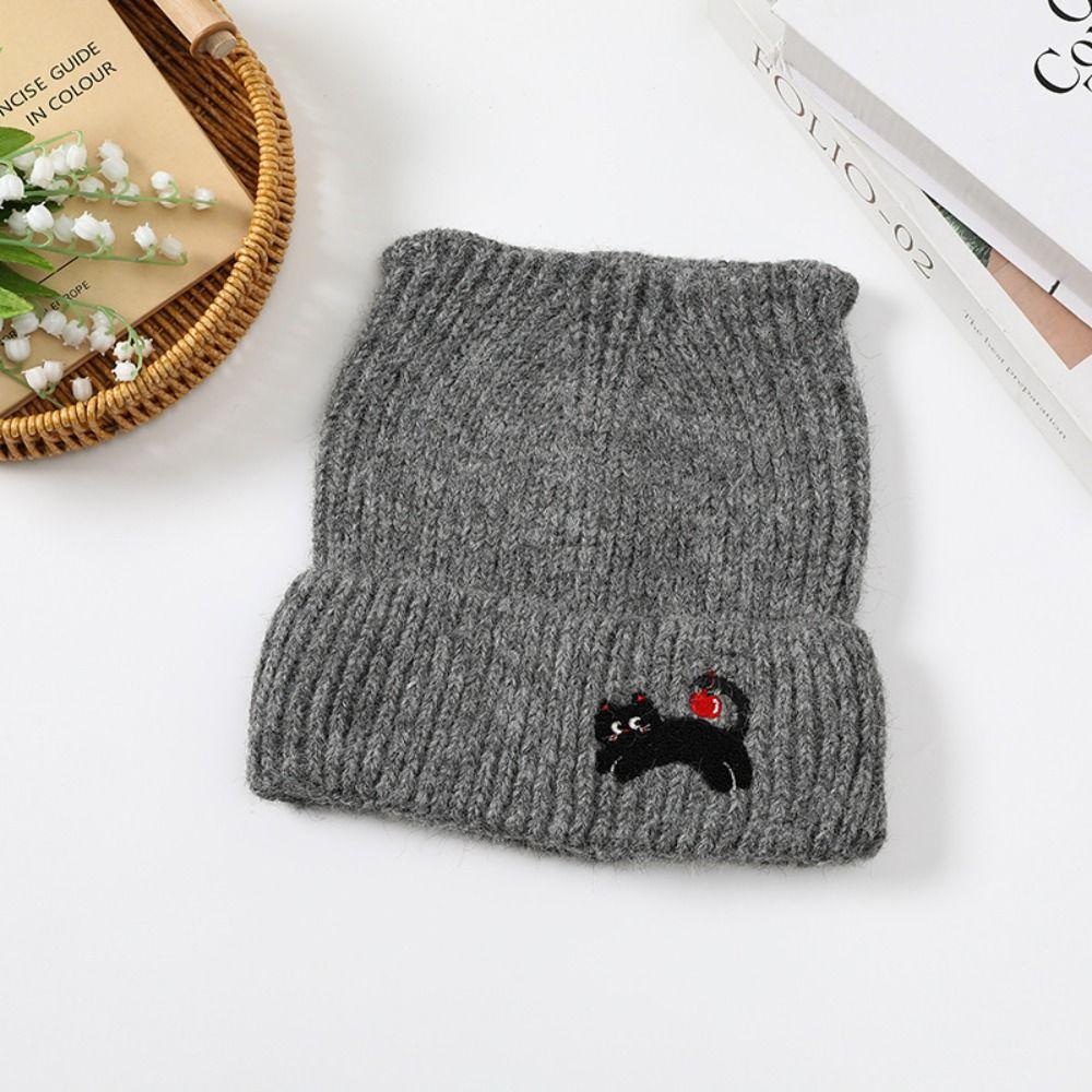 Embroidered Cat Cat's Ears Knitted Hat Soft Woolen Hat Sweet Warm Cap  Outdoor