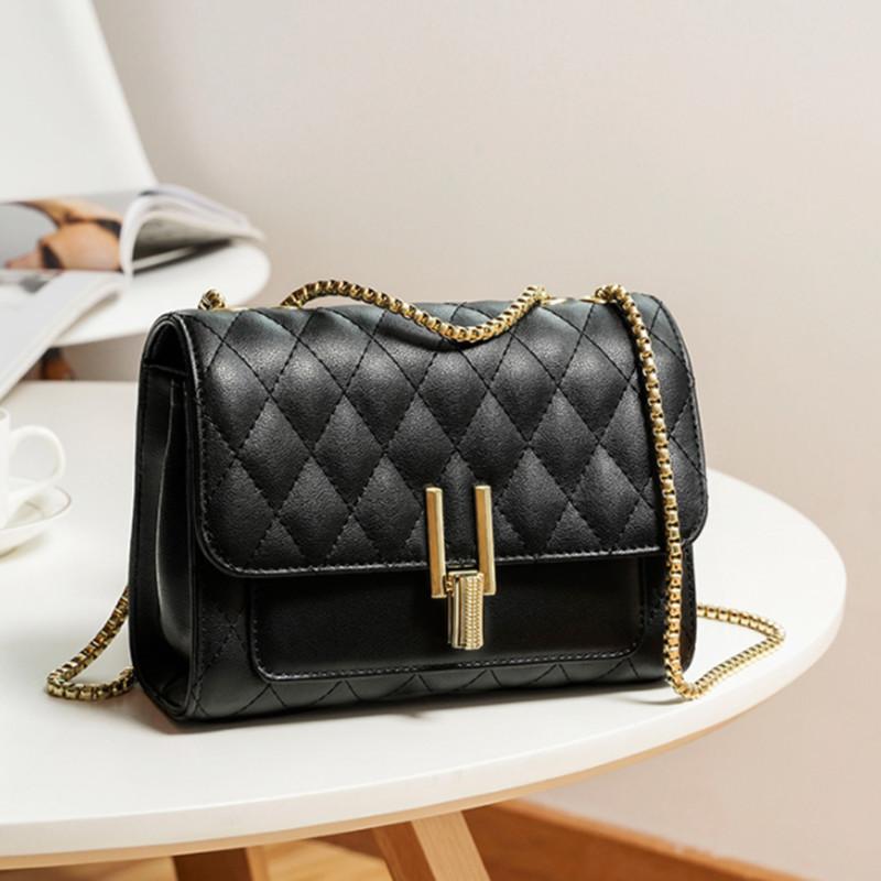Women's Leather Single-shoulder Bag, Crossbody Small Square Bag, Diamond-shaped Chain Bag