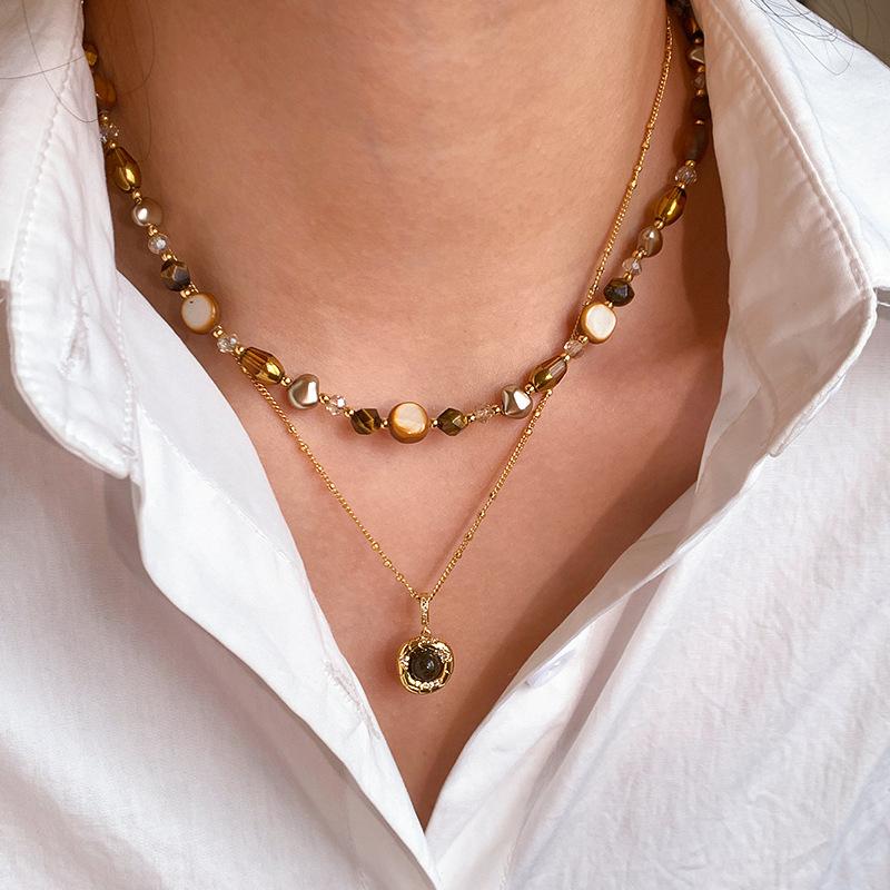 Tiger Eye Stone Long Necklace Women's Accessories Stacked New Sweater Chain Premium Light Luxury Neck Chain