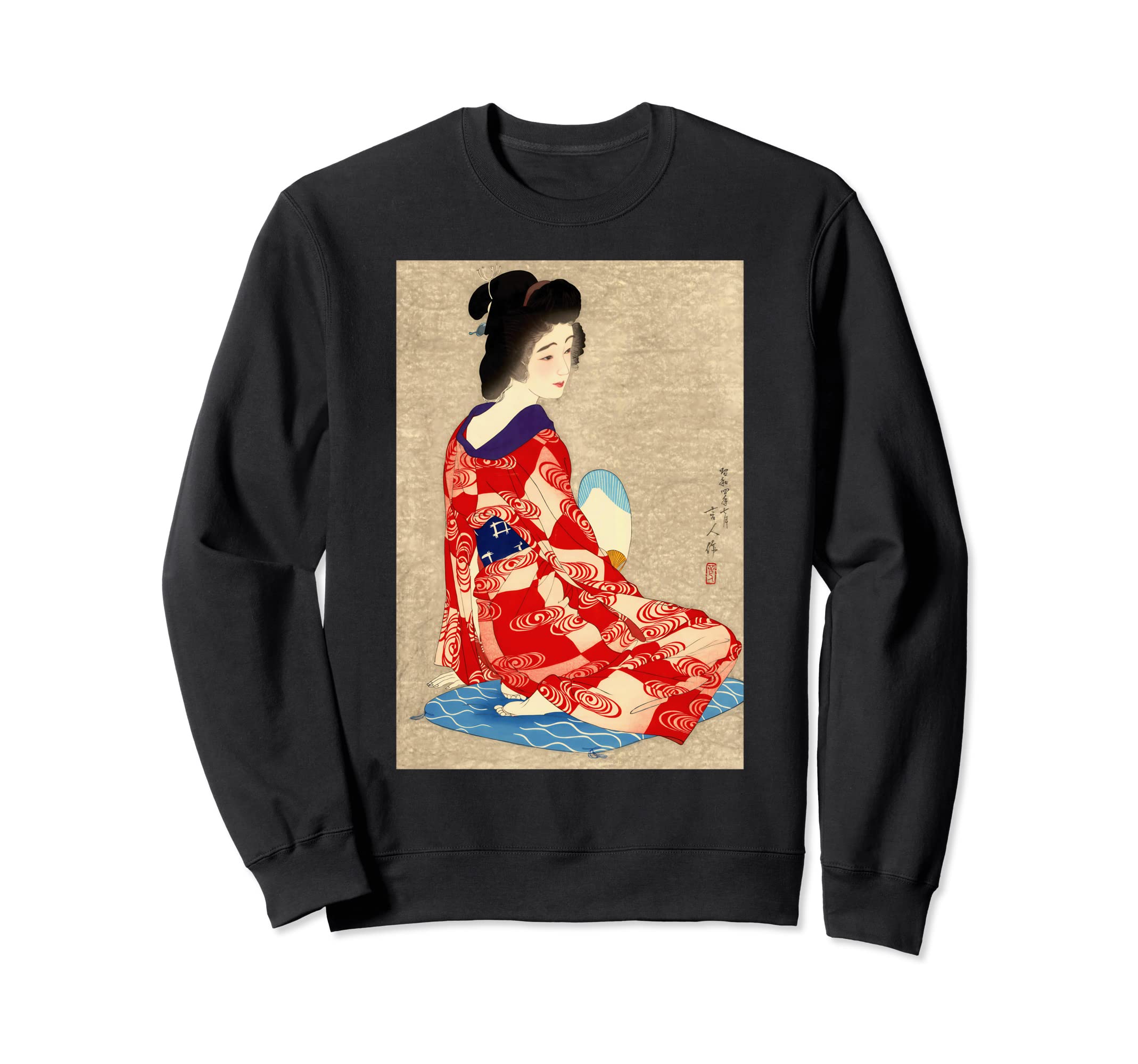 

Beautiful Japanese woman in kimono holding a Japanese torii of beautiful Japanese nagajuban sweatshirt fan, geisha, painting, gate, kototo, bijin-ga чёрный