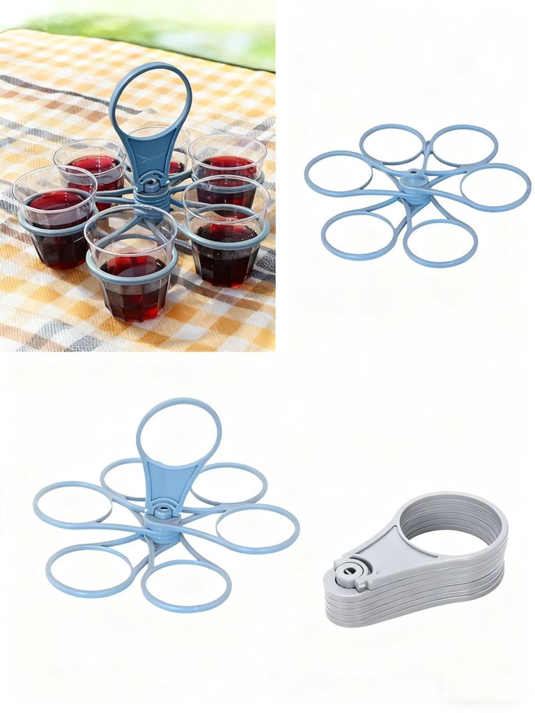 6 Cups Foldable Glass Carousel Holder Coffee Cup Handle Drinking Bottle Bracket Portable Anti Scalding Camping Party Bar Home