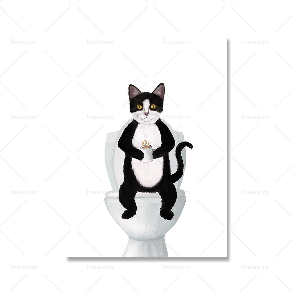 

Смокинг Кот Ванная комната Настенные картины Веселый Черный и Белый Кот в ванной Холст Картина Туалет Любитель Котов Подарок Плакат Печать Декор 21x30cm No Framed