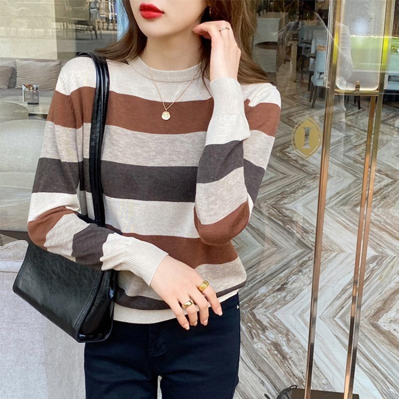 

Полосатая майка для женщинСвободный свитерДвусторонняя верхняя одеждаЖенский топ с низким круглым вырезом M абрикосовый