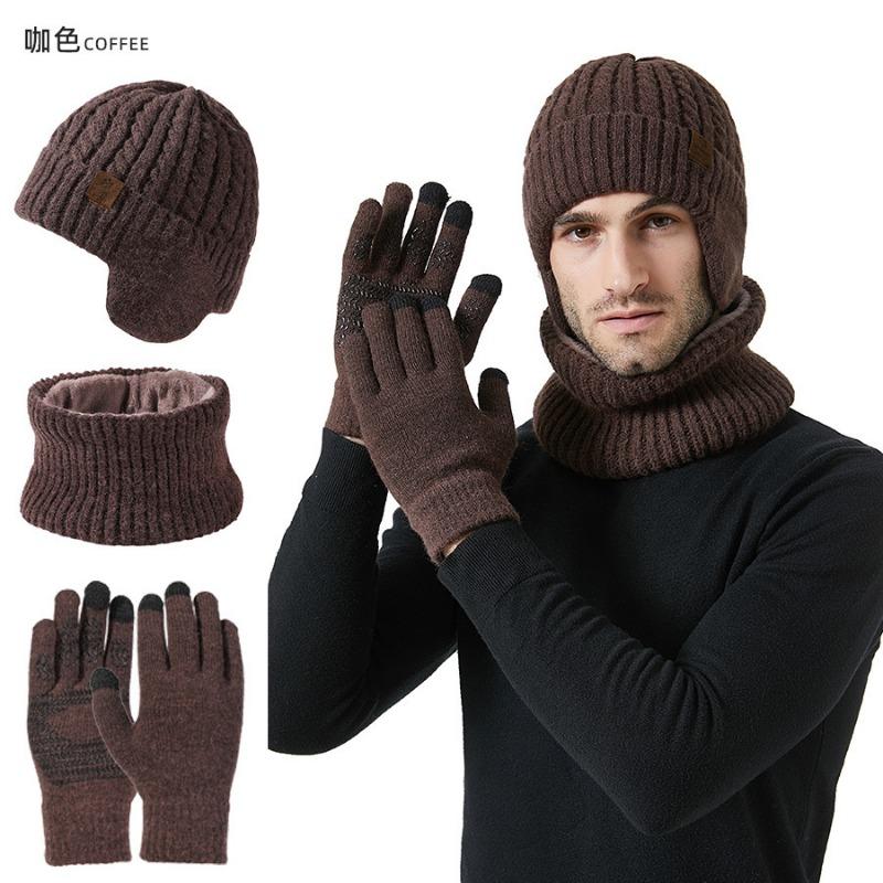 Winter Samt Ohrenschutz Strickmütze Schal Handschuhe Warmer Anzug Herren Outdoor Warme Wollmütze Schal Mütze & Handschuh Sets (unisex)