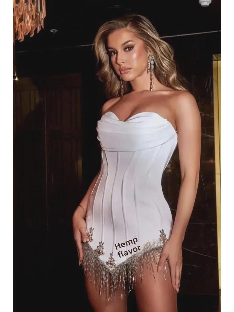 2025 Knitted Tube Top & Tassel Chain Pleated Layer Dress