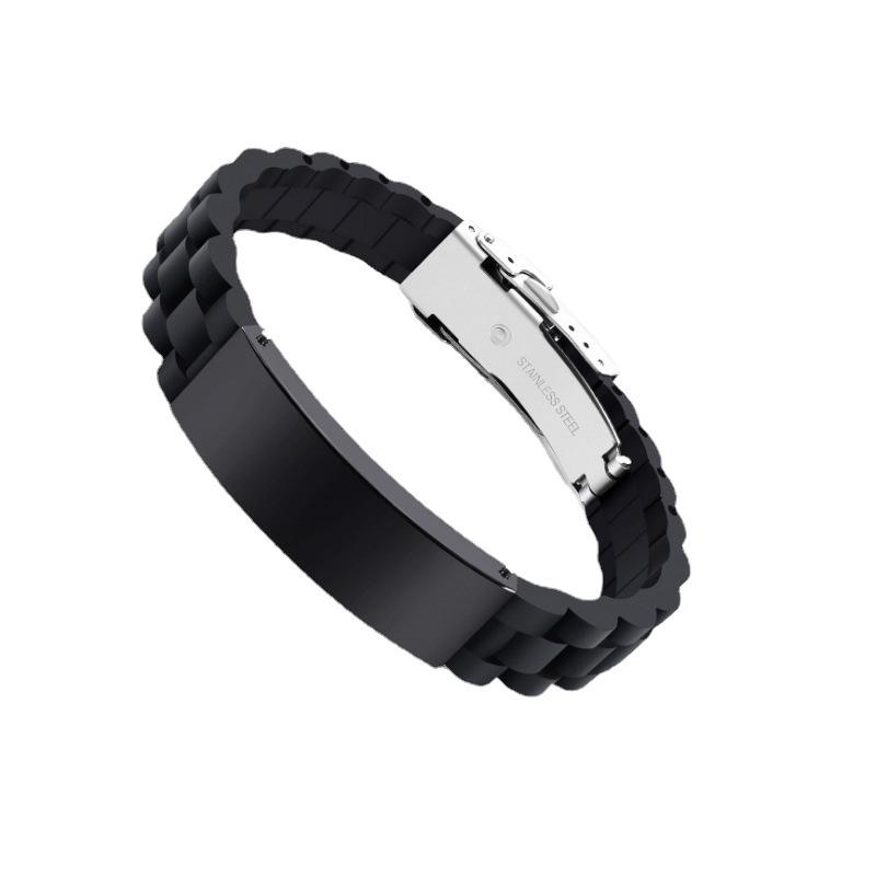 European & American Fashion Men's Silicone & Stainless Steel Engraved Bracelet