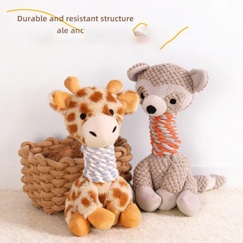 Honden Kauwspeeltje Giraffe en Wasbeer Vormig Zacht Pluche Piepend Interactief Tandjes Speeltje Met Gevlochten Touw Nek Voor Kleine Middelgrote Honden (as the picture,30CM)