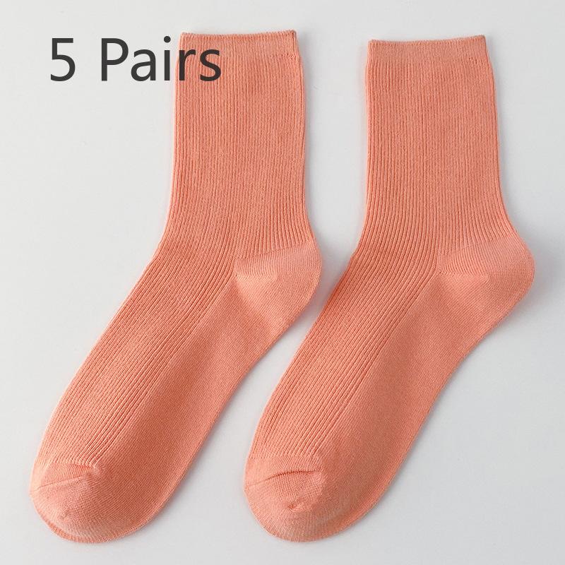 

5 пар женских летних тонких новых однотонных носков-труб 5 Pairs розовый