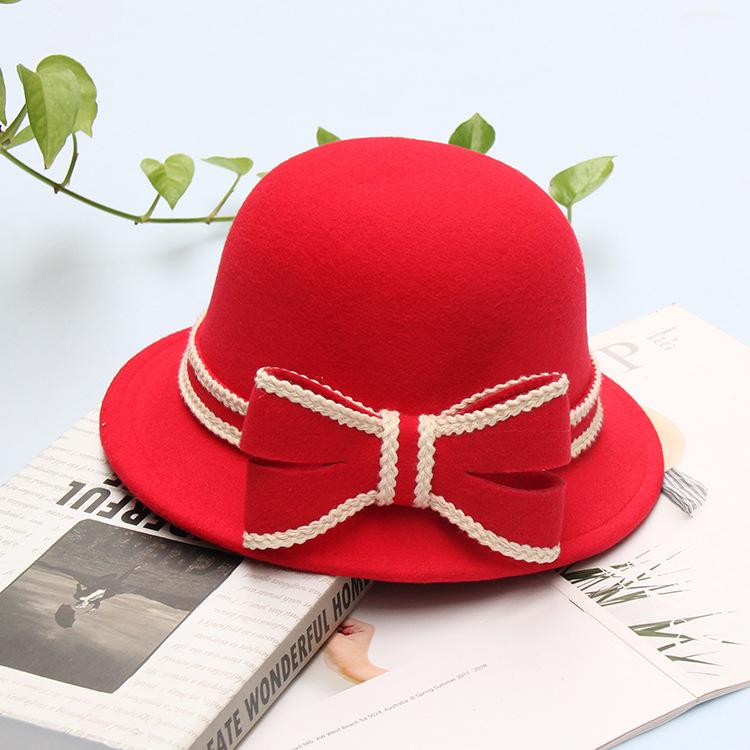 Retro Bow Woolen Hat Women's Autumn and Winter Warm Fashion Top Hat British Bucket Hat