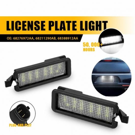 2X License Light Rear LED Set Plate White Compass For 2017- Jeep 68276972AA