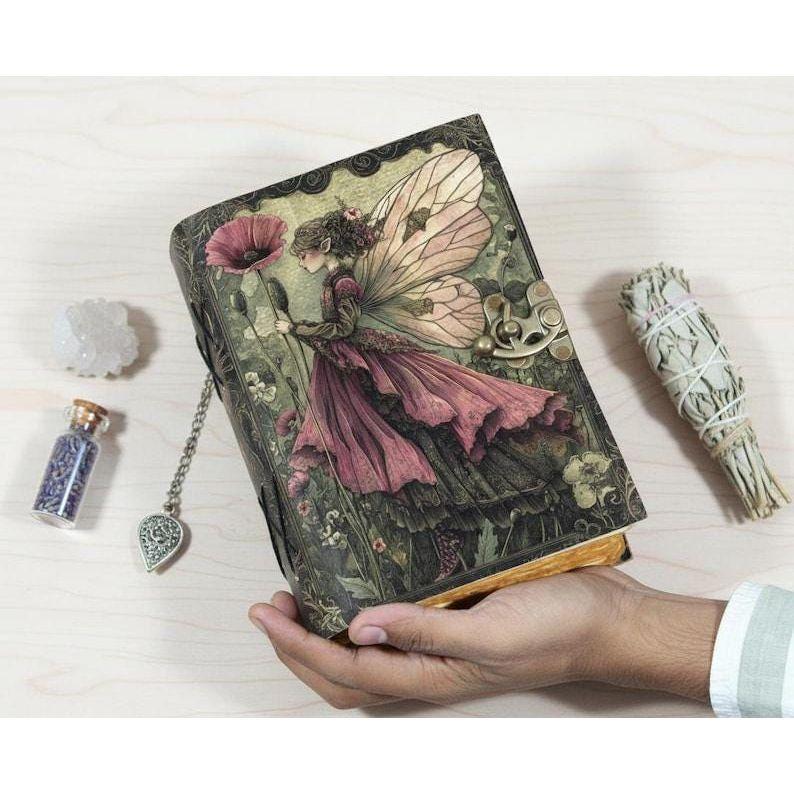 Handmade Fairy Leather Grimoire – Book of Shadows with Lock