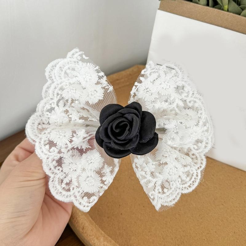 Embroidery Lace Bowknot Shape Hairpin for Teen Summer Spring Camping Photography Use Hair Barrettes Cloth Hair Tiaras