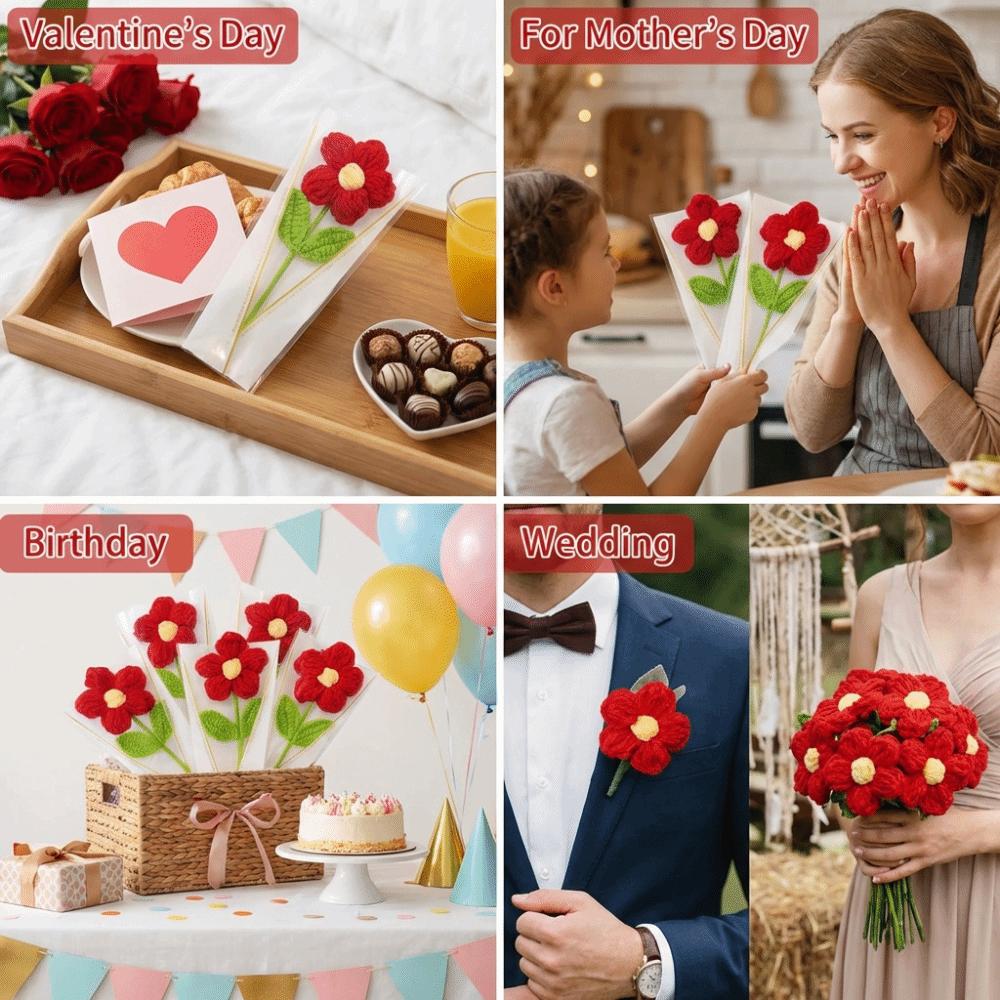 Realistic Artificial Flower Crochet Bouquet Yarn Handmade Simulation Flowers Gift DIY Floral Wedding Bouquet Anniversary