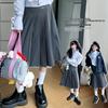 2025 Girls' Mid-Length Pleated Skirt with Bow & Metal Logo - Spring & Autumn Wear