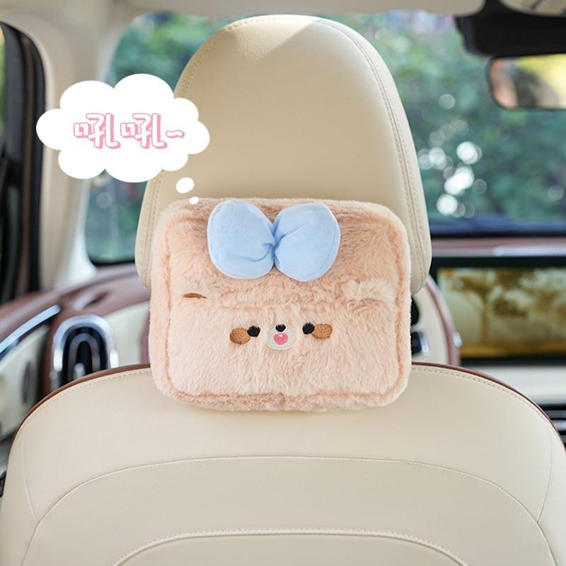 Car Tissue Box Premium Sense Cute Creative Bear Rabbit Hanging Armrest Drawer Box Sun Visor Car Inner Draw Paper Box Tissue Bag