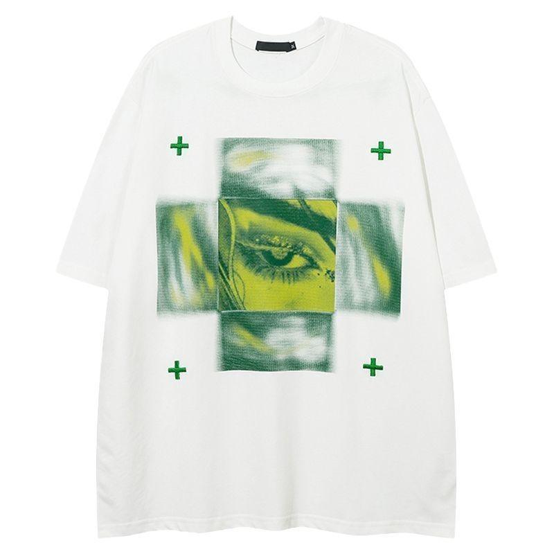 High Street Originální Retro Pánské Tričko s Krátkým Rukávem Americké Trendy Značky Hip-hopová Tmavá Osobnostní Potisk Volné Bavlněné