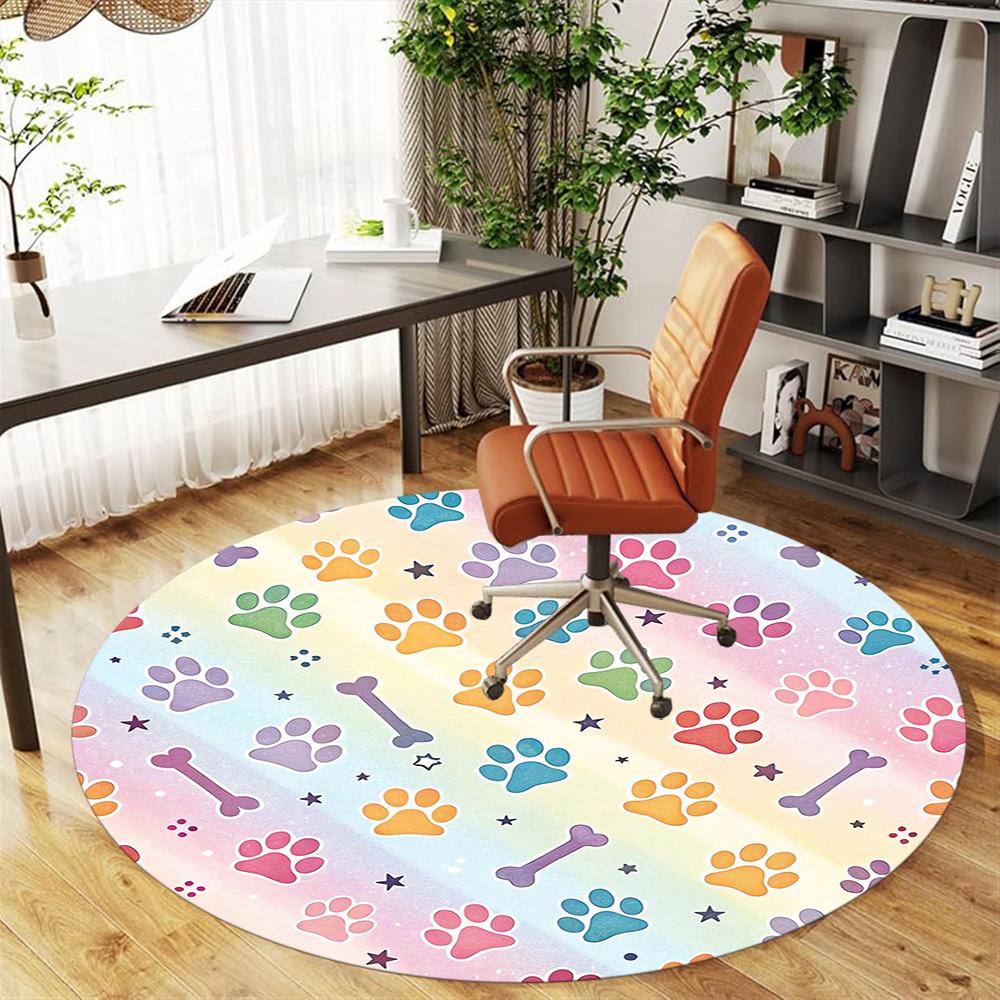 1pc Paw Prints Bone Round Chair mat Area Rug - Non-Slip, Floor Mat for Office, Bedroom, and Indoor Decor -1002198