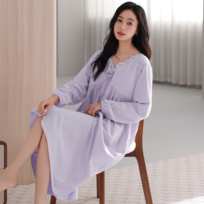 Camice da notte stile palazzo da donna: Elegante Abito Lungo Monocolore per Primavera e Autunno 2026