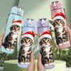 1PC Cat Wear Santa Hat 750ml Color Plastic Sports Water Bottle Leakproof Flip Straw Lid Suitable for Sports Office Home Use