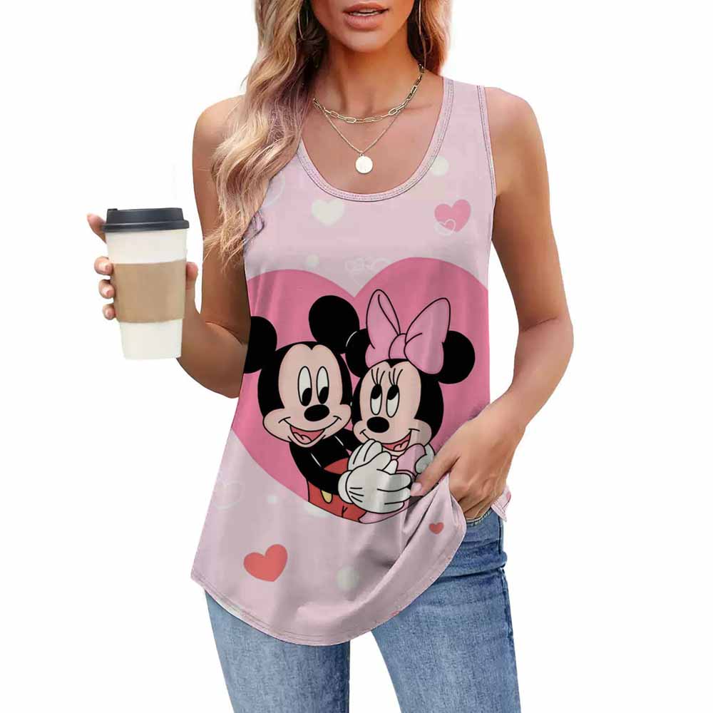 Modna koszulka z nadrukiem, casualowa, luźna, z okrągłym dekoltem, bez rękawów, odzież damska, T-shirty damskie