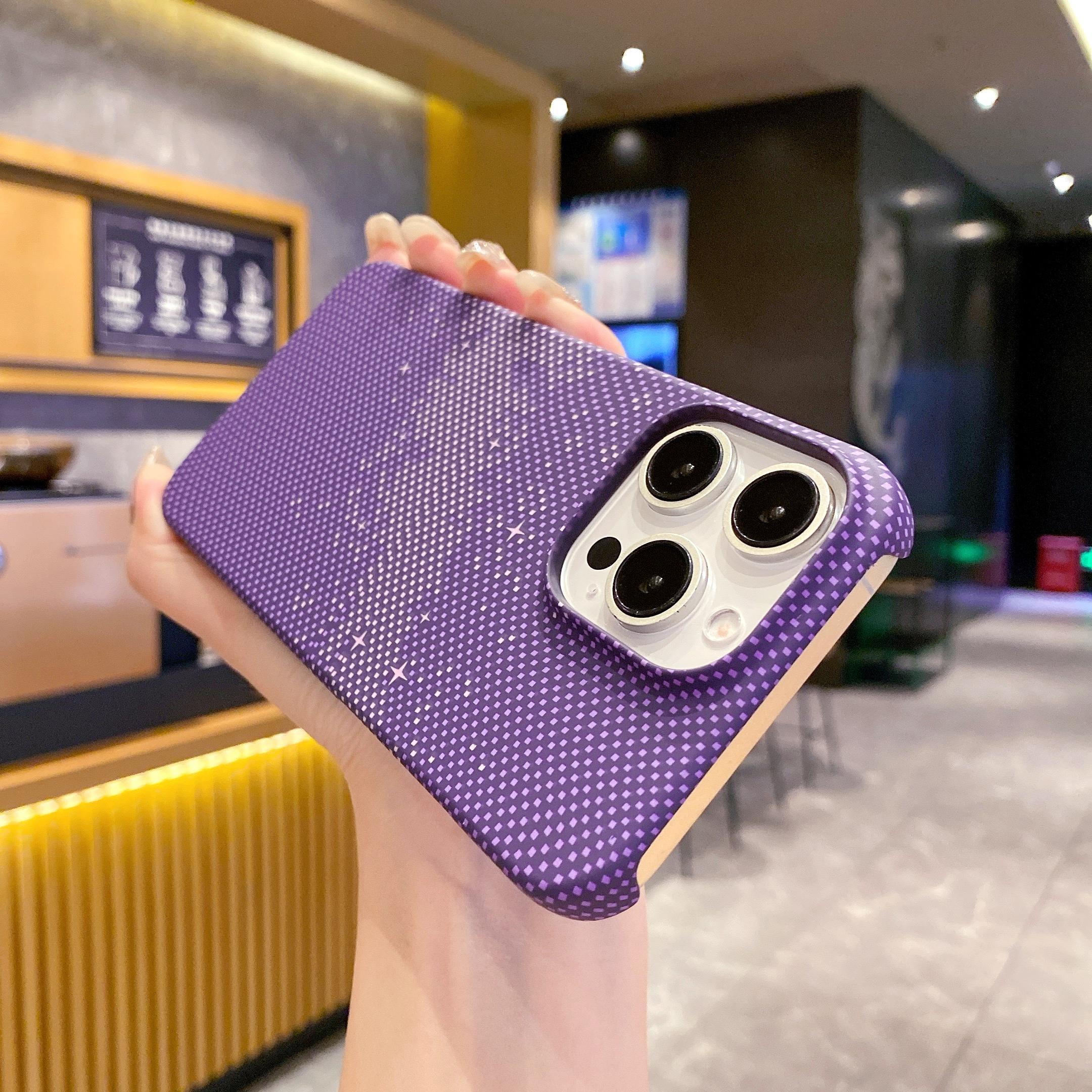 

Роскошный тонкий чехол Kailaf Carbon для iPhone 16 15 Plus 14 13 12 11 Pro MAX, матовый ударопрочный жесткий чехол с узором «Звездное небо» For iPhone 15 Pro фиолетовый