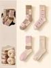 4 Pairs Women's Autumn Winter Warm Fleece-Lined and Thickened Plush Socks Mid-Calf Length for Sleeping and Floor Work