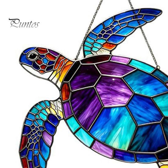 Peaceful Ocean Vibe Decor Sea Turtle Suncatcher, Acrylic Window Hanging Ornament, Faux Stained Glass Themed Gifts for Women Coastal Lovers,