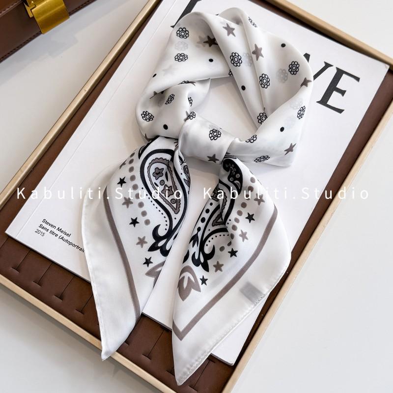 70x70cm Lightweight Square Scarf Women Polka Dot Print Silk-Like Wrap Neck Tie Hair Band Fashion Accessory