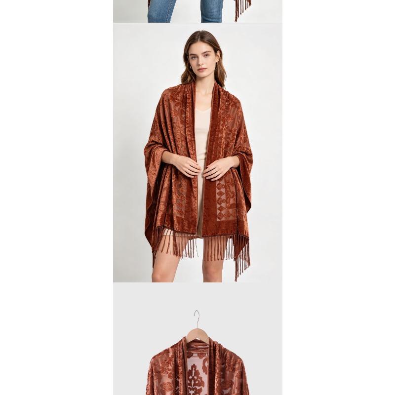 Women S Velvet Tassel Long Scarf Warm European Style Fashion Accessory