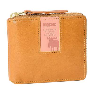Mozu 86091 Genuine Leather Short Wallet, Bifold, Box-Shaped Coin Purse, Swedish Elk, Women's, Camel