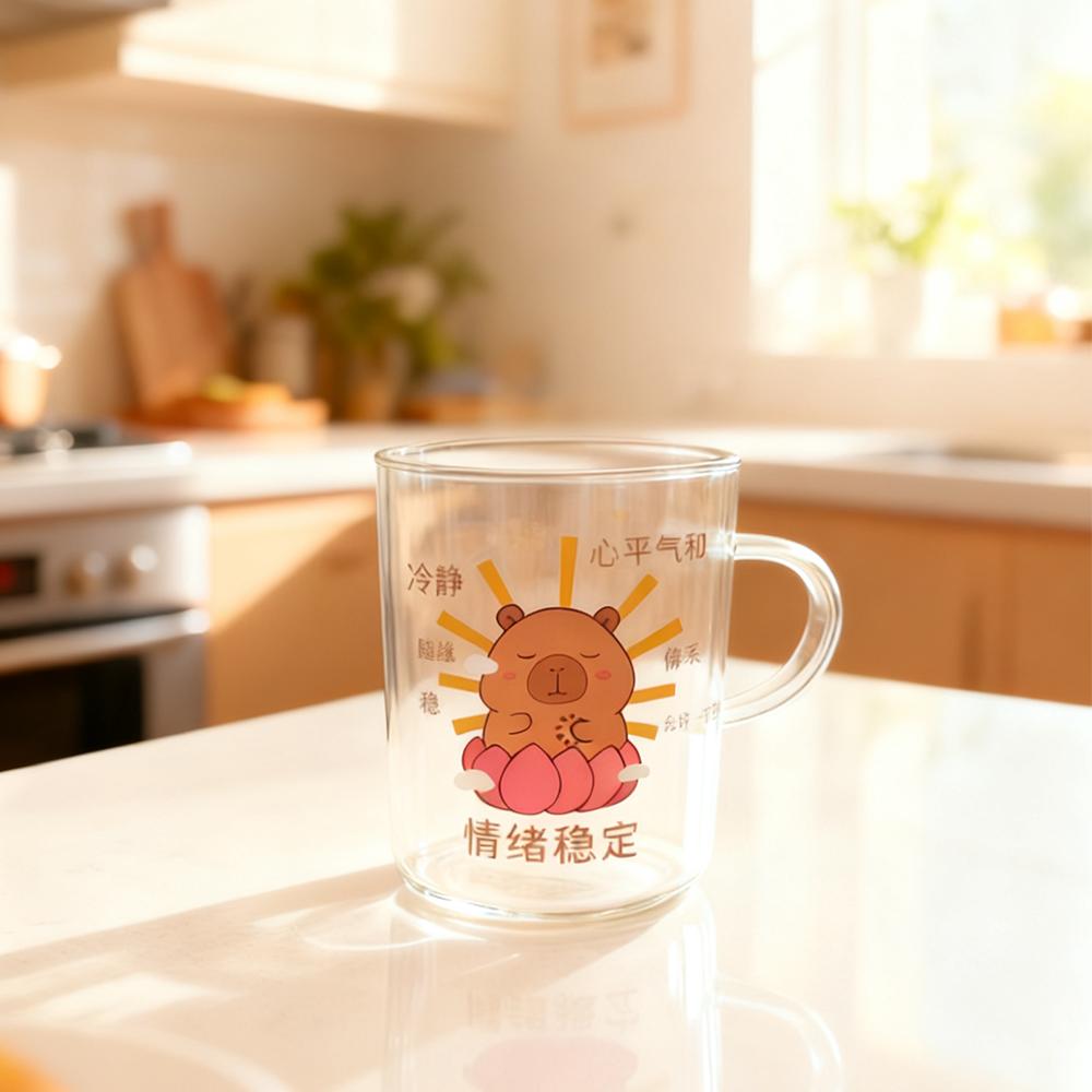 HeY LiLac 420ml/450ml Capybara Heat-Resistant Borosilicate Decal Glass Mugs Lead-free glass handle cup