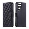 Checkered Leather Wallet Case For Samsung Galaxy S25 S24 S23 Ultra S22 S21 S20 FE S10 Note 20 10 PlusLanyard Flip Phone Cover