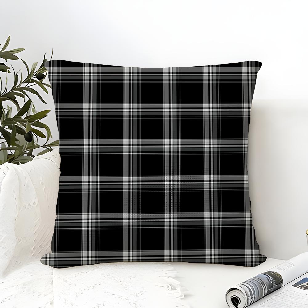 Classic Black White Gray Plaid Pillow Case Cotton Linen Fabric Square Zipper Pillowcase Home Decorative Living Room
