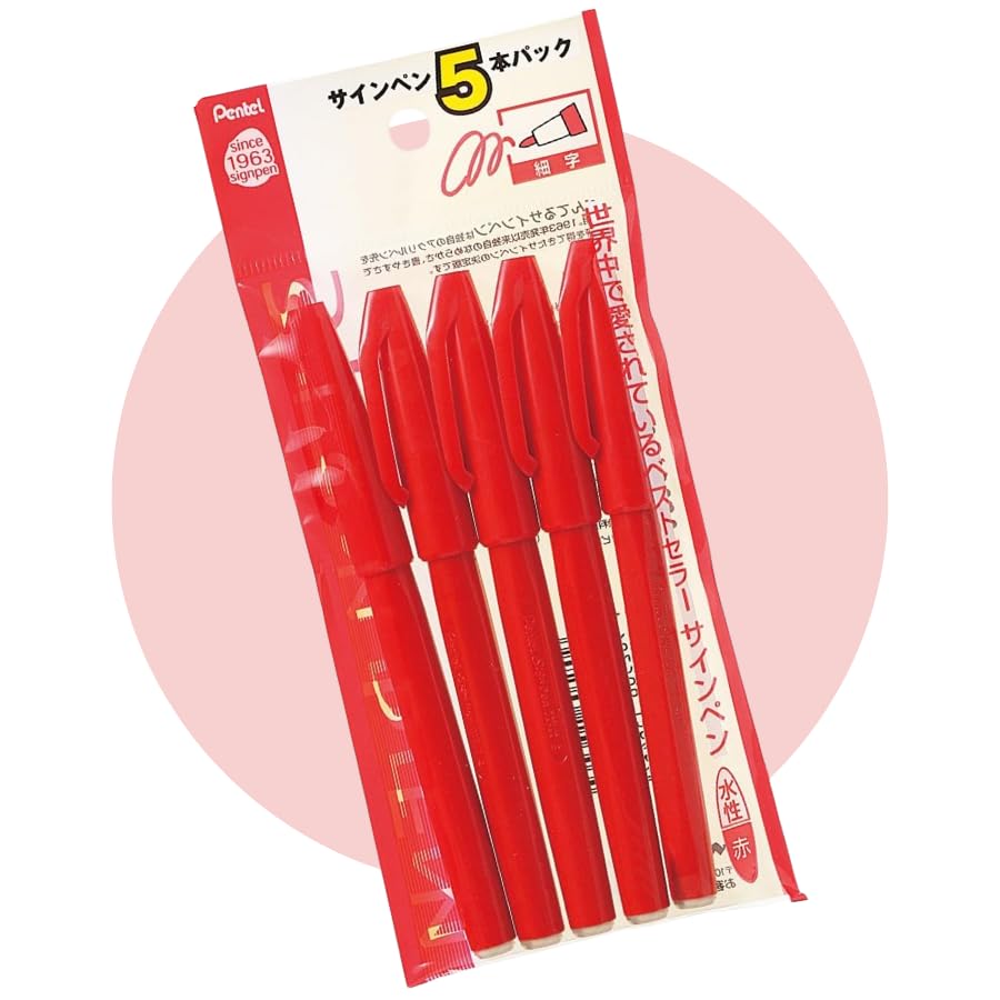 

Pentel Sign Writing School Office Easy to Ideal for Includes Original Logo Packaging Pen, Red, 5-Piece Set, XS520BD5, Instrument, Stationery,