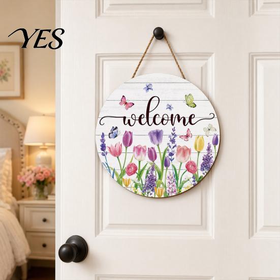 Durable Wooden Number Plaque Welcome Sign, Round Smooth Thorn-Free Hanging Wear-Resistant House Plate Wall Art Decoration, for Room Doors Office